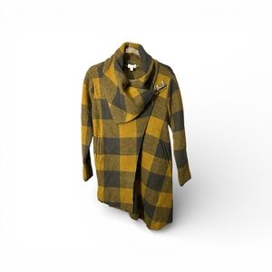 Garnet Hill Asymmetrical Boiled Wool Latch Shawl Coat Buffalo Check Plaid